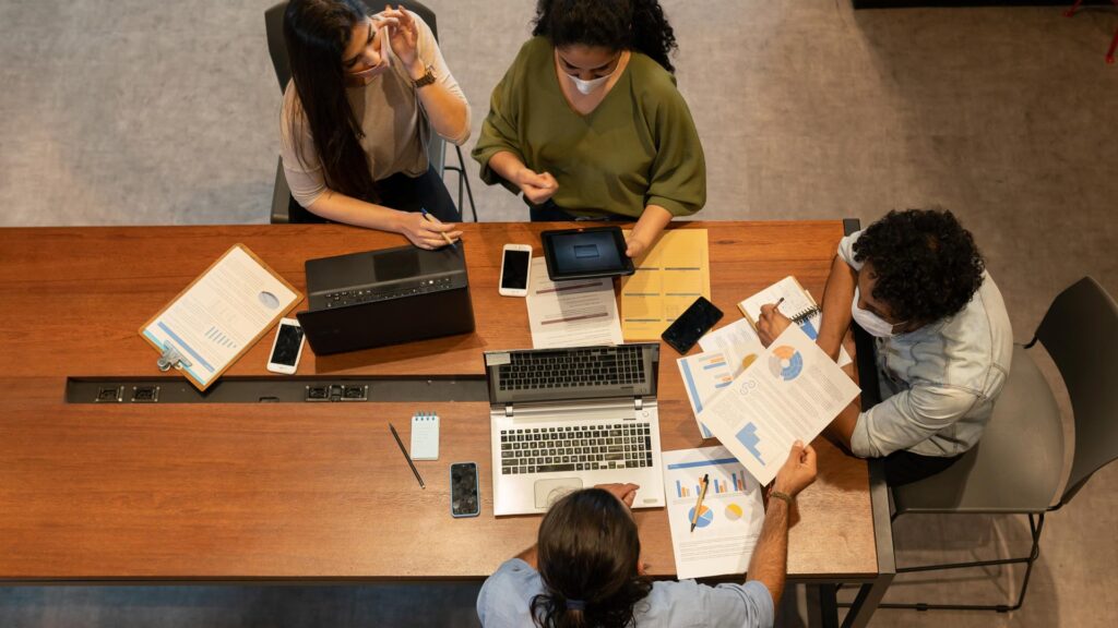 team working at a table