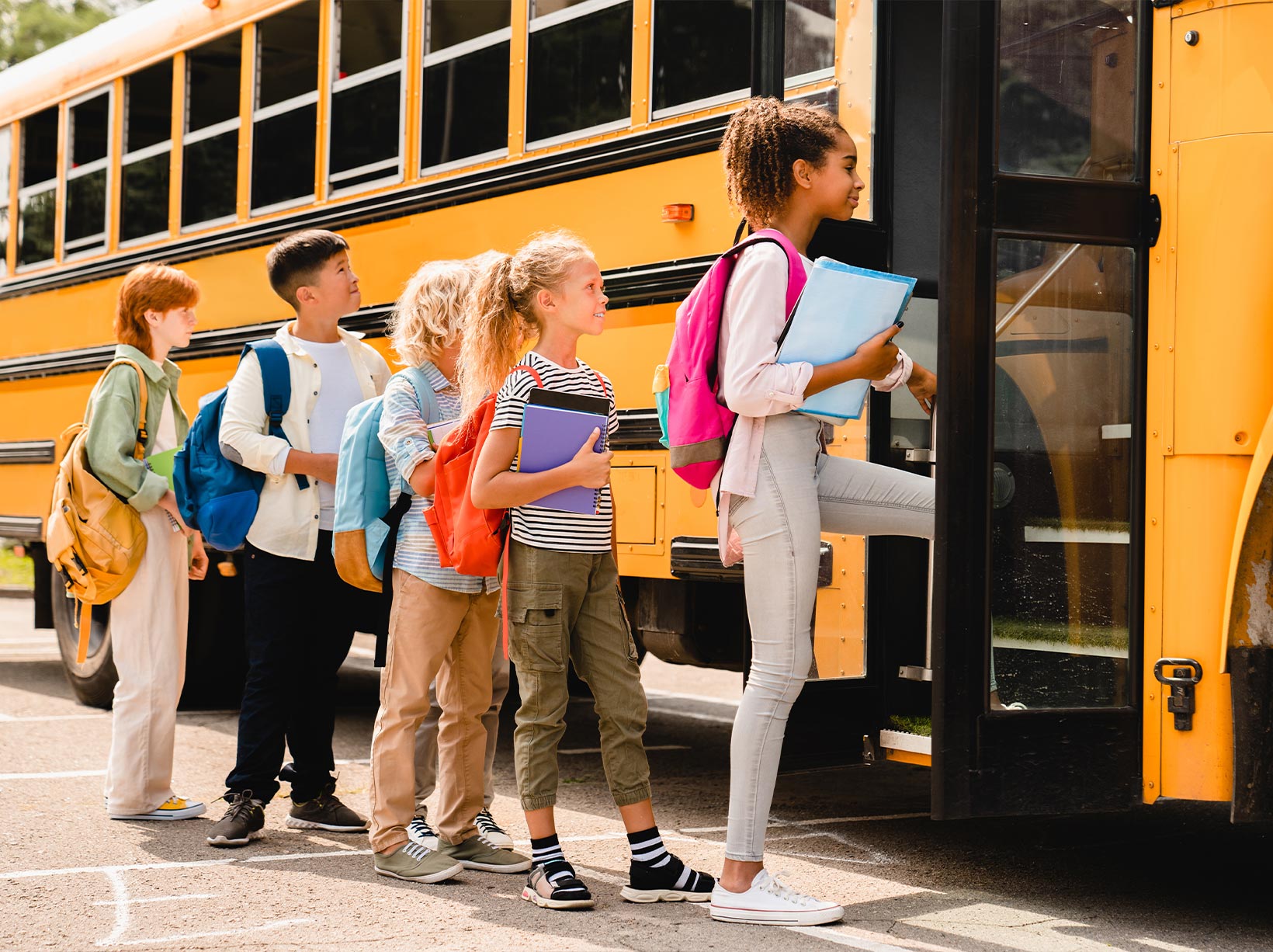 kids entering school bus